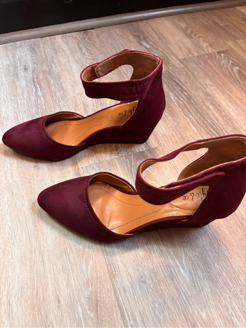 Style & Co. Women's Wine Ankle-Strap Velcro Wedge Heels - 8